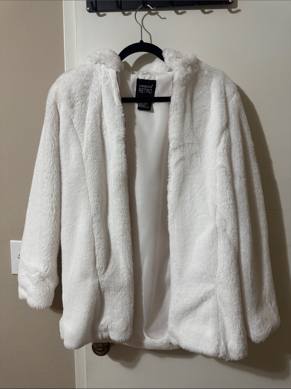 Women's Plush White Hooded Coat